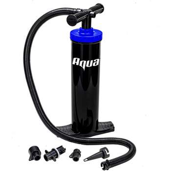 Aqua Heavy Duty Dual Action Inflating Hand Pump for Air Mattresses, Pool Floats, and Inflatables with 4 Nozzle Adapters Attachments, Black