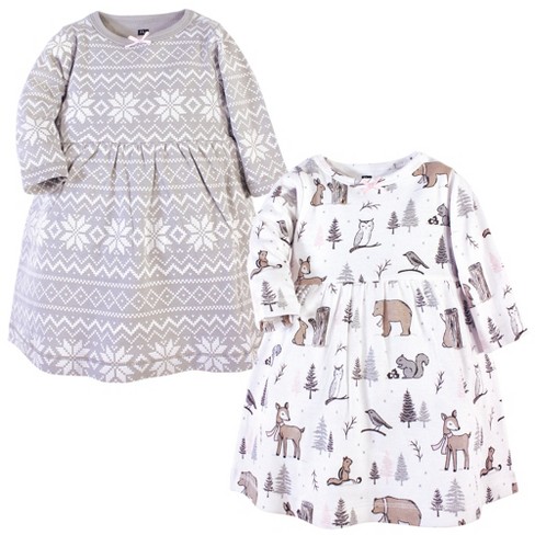 Hudson Baby Infant And Toddler Girl Cotton Long-sleeve Dresses 2pk, Gray  Winter Forest, 9-12 Months : Target