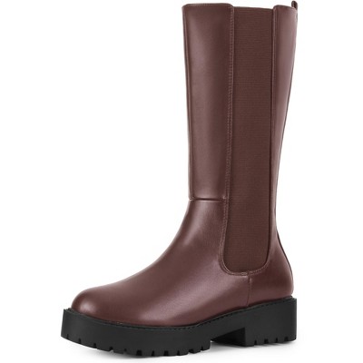 BLISSFUL STEP Women's Platform Mid Calf Chelsea Boots