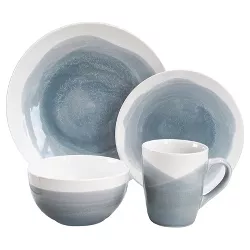 16pc Stoneware Dinnerware Set Blue/Gray American Atelier