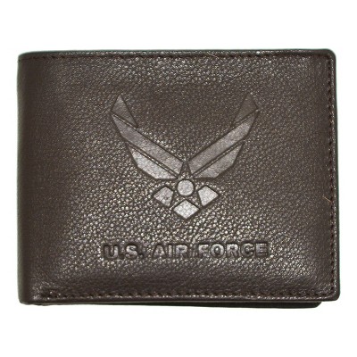US Air Force Embossed Logo Brown Genuine RFID Protection Leather Bifold Wallet