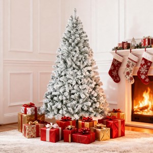 6ft Artificial Snow Flocked Christmas Tree with 1000 Branch Tips, Fire-Resistant PVC and Metal Stand for Holiday Decoration - 1 of 4