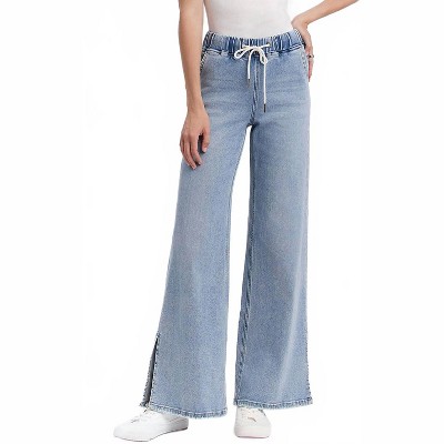 Women's High Rise Side Slit Drawstring Jeans - LOVERVET