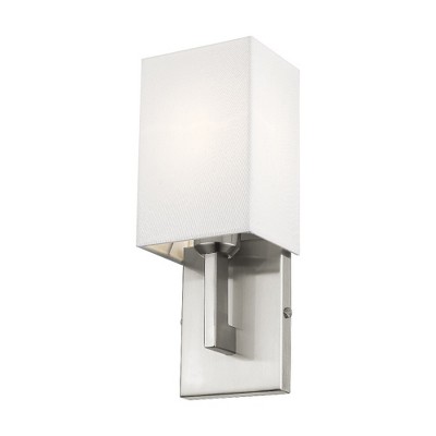 Hollborn Brushed Nickel 1-Light Wall Sconce with Off-White Fabric Shade