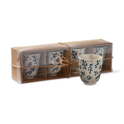 tagltd 6 oz. American Rustic Blue and Beige Stoneware Tea Cup 4th of July Patriotic Set Of 4