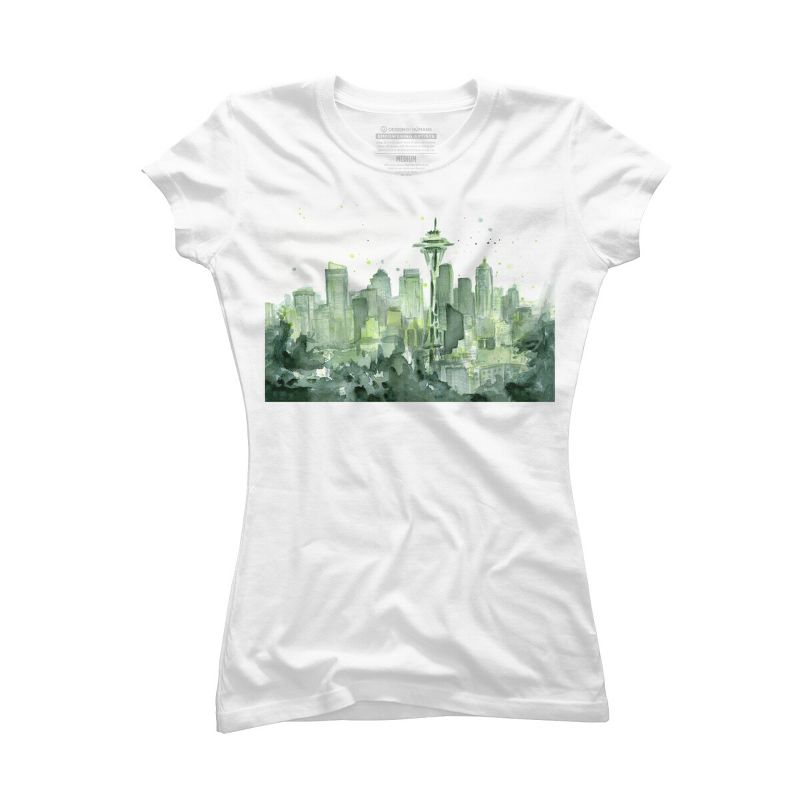 Junior's Design By Humans Seattle Space Needle Watercolor By OlechkaDesign T-Shirt, 1 of 4