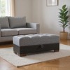 HomeRoots 52" Gray Blue Brown and Gray Chenille And Faux Leather Storage Ottoman - 2 of 4