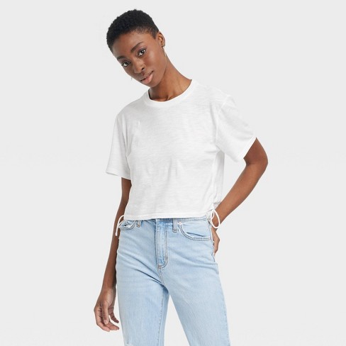 Women's Side Ruched Short Sleeve T-shirt - Universal Thread™ White L :  Target