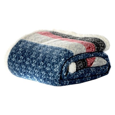 50"x70" Fair Isle Sherpa Throw Blanket Blue - Eddie Bauer