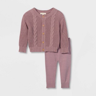 Grayson Collective Baby Girls' Cable Knit Cardigan & Leggings Set - Rose Pink 6-9M