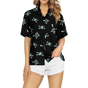 HAPPY BAY Women's Hawaiian Blouse Short Sleeve Vintage Shirt Halloween Costumes Pirate Shirts Button Down Tops for Women - 1 of 4