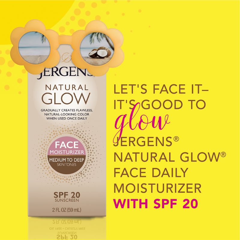 Jergens Natural Glow Face Moisturizer Medium To Deep Tone, Self Tanner, Daily Face Sunscreen - SPF 20 - 2 fl oz, 6 of 10