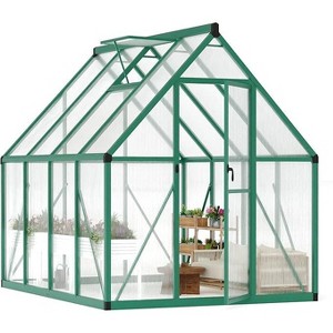 Coucheta 6x7ft Greenhouse Collection - Aluminum-Framed Polycarbonate with Roof Vent & Lockable Door, Heavy Duty for Backyard, Green & Silver - 1 of 3