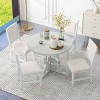 5 PCS Retro Dining Set with Chairs and Table, Extendable Table with Removable Leaf, Carved Chairs with Rubberwood Frame-Coolbibila - 3 of 4