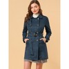 Allegra K Women's Notched Lapel Double Breasted Faux Suede Trench Coat with Belt - 2 of 4
