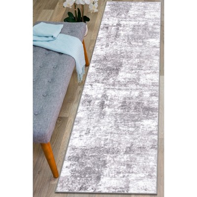 Gray Abstract Washable Synthetic Runner Rug
