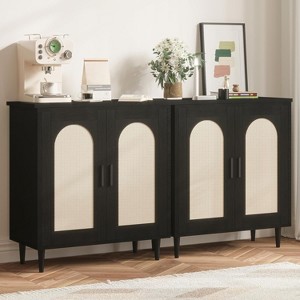 Rattan Sideboard Buffet Cabinet Set of 2 with 2 Doors,Storage Cabinet with Adjustable Shelf - 1 of 4