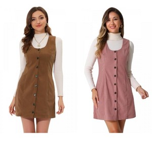 INSPIRE CHIC Women's Corduroy Button Down Scoop Neck Pockets Casual Pinafore Overall Dress 2 Packs - 1 of 4