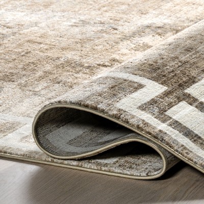 Olvera Beige Geometric Bordered Synthetic Rectangular Rug, 8' x 10'