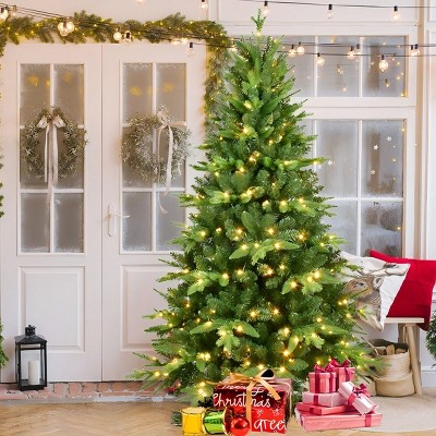 Artificial Trees Christmas PE and PVC christmas Tree With White LED Lights,Prelit Christmas Tree with 850 Branch Tips,Metal Stand-Maison Boucle