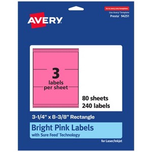 Avery Bright Pink Paper Labels, 3-1/4" x 8-3/8" Rectangle - 1 of 4