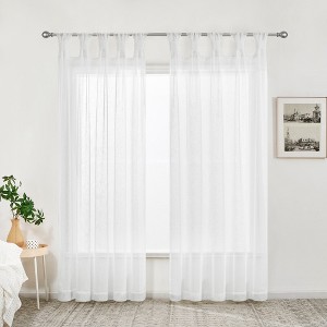 2Panels Tie-Top Rod Pocket Sheer Curtains,Solid Color with Subtle Linen Dots, Ideal for Bedroom/Living Room - 1 of 4