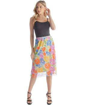 Womens Knee Length Elastic Waist Floral Pattern Skirt