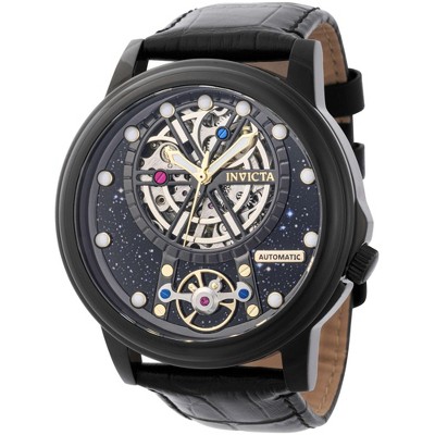 Invicta 44904 Men's Vintage Semi Skeleton Dial Black Case Watch