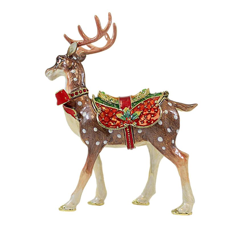 Kubla Craft 5.25 In Reindeer Hinged Box Hinged Saddle Bow Holly Animal Figurines, 3 of 4