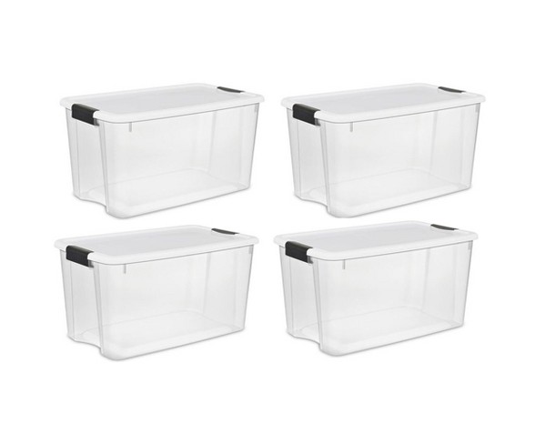 Sterilite Large 70 Qt Clear Base Ultra Latch Storage Container Box Tote (4 Pack)
