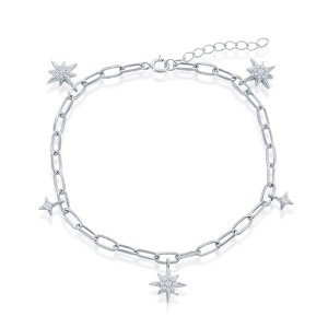 Bella Silver Sterling Silver North Star CZ Paperclip Bracelet - Silver - 7+1 Inch - 1 of 2