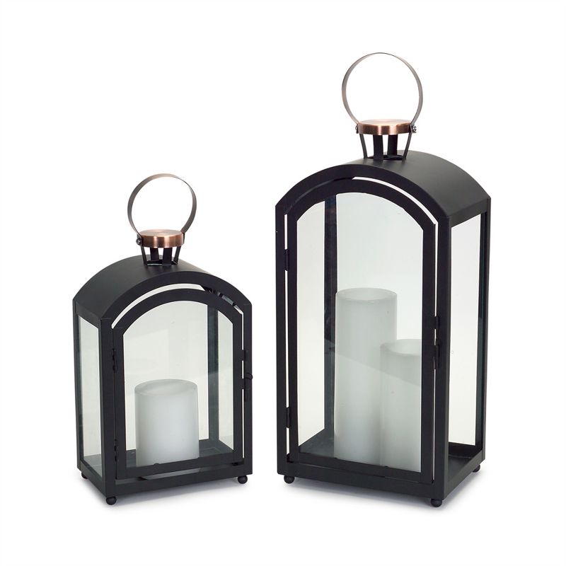Melrose Set of 2 Black Metal Dome Lanterns with Copper Handle 20", 4 of 6