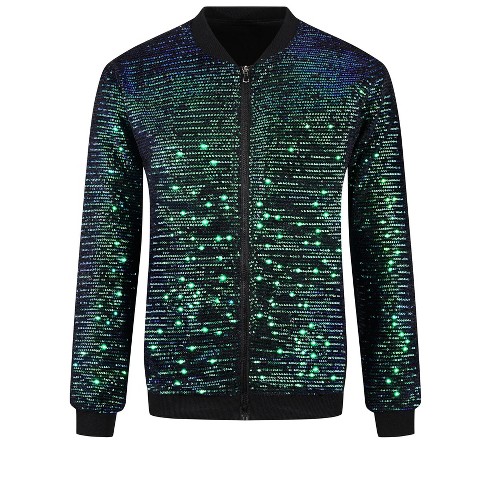 Lars Amadeus Men's Zipper Long Sleeves Party Disco Shiny Sequin Bomber Jacket - image 1 of 4