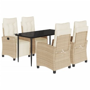 vidaXL 5 Piece Patio Dining Set - Beige PE Rattan, Adjustable Lounge Chairs with Cushions, Tempered Glass Tabletop for Garden, Backyard, Patio - 1 of 4