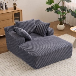 Efomao 66inx48in Chaise Longue Chair Indoor Modern Upholstered Corduroy Deep Seat Sofa Bed with Armrests No Assembly Required Grey - 1 of 4