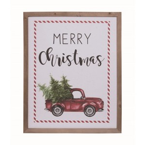 Transpac Wood 31.5 in. Off-White Christmas Tree Farm Truck with Striped Border Wall Decor - 1 of 2