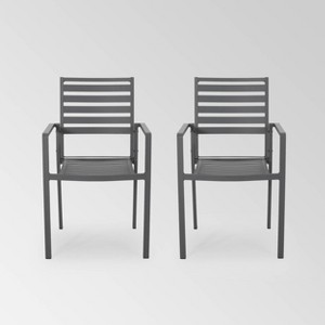 Christopher Knight Home Cape Coral 2pk Aluminum Modern Dining Chairs Gray - 1 of 4