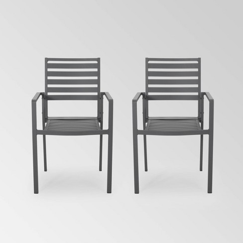 Cape Coral 2pk Aluminum Modern Dining Chairs - Gray - Christopher Knight Home - image 1 of 4