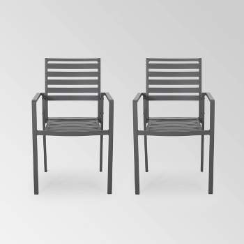 Cape Coral 2pk Aluminum Modern Dining Chairs - Gray - Christopher Knight Home