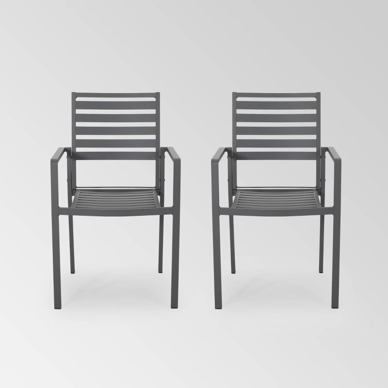 Cape Coral 2pk Aluminum Modern Dining Chairs - Gray - Christopher Knight Home, 1 of 8