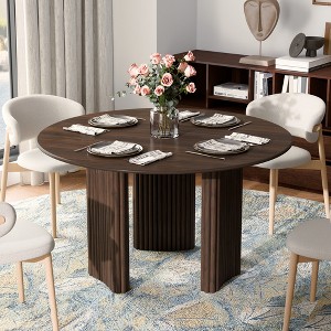 Wooakway 46" Round Oak Wood Dining Table with 3 Legs Contemporary Kitchen Table with Solid Wood Base for 4 Seats - 1 of 4