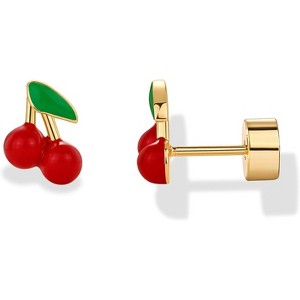 14K Gold Plated Sterling Silver Posts Enamel Flatback Stud Earrings for Women - Colored Chili Pepper Strawberry Peach Cherry Emoji Screwback Earrings - 1 of 4