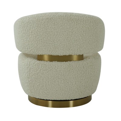 Champagne Velvet Swivel Chair with Wood Base