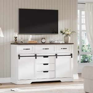 Farmhouse Buffet Cabinet, 47.2” Sideboard Cabinet w/6 Drawer, Rustic Storage Cabinets w/Sliding Barn Door - 1 of 4