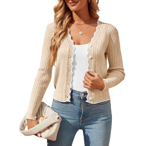 Coolmee Women's Cropped Cardigan Knit Shrugs for Dresses Tops V Neck Button Down Cardigans Sweaters - 1 of 4