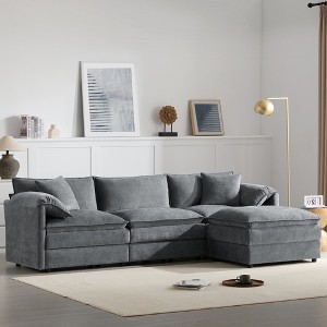 SKRAN L Shaped Cloud Chenille Modular Sectional Sofa with Double Cushions with Movable Ottoman,Indoor Furniture for Living Room - 1 of 4