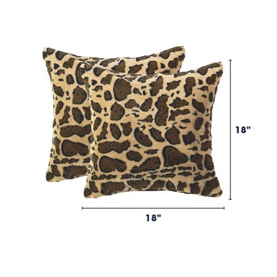 Set of 2 Brown Leopard Print Faux Fur Throw Pillows
