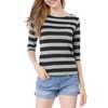 INSPIRE CHIC Women's Elbow Sleeves Boat Slim Fit Casual Stripe Animal Print Multi Floral Pattern T-Shirt - 2 of 4