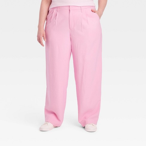 Women's High-Rise Wide Leg Linen Pull-On Pants - A New Day™ Pink XXL