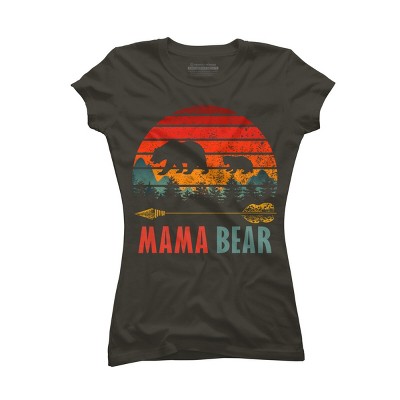 Junior's Design By Humans Mama Bear Retro Stripes By ZeusSE T-Shirt